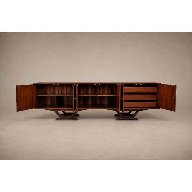 Monumental Brazilian Rosewood Credenza With Geometric Veneer Work by Móveis Teperman, 1950s For Sale - Image 12 of 18