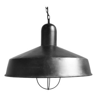 Industrial Farmhouse Gunmetal Iron Pendant Light For Sale