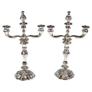 Antique Vienna 3-Flame Biedermeier Silver Candleholders, 1857, Set of 2
