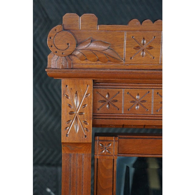 Wood Antique Victorian Eastlake Walnut Burl Marble Top Dresser & Mirror Vanity Chest For Sale - Image 7 of 15