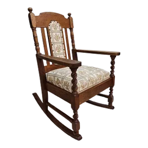 Victorian Barley Twist Oak and Upholstered Rocking Chair