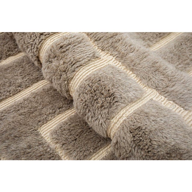 Beige Hand-Knotted Wool Rug with Geometric Pattern by Azele Studio For Sale - Image 8 of 9