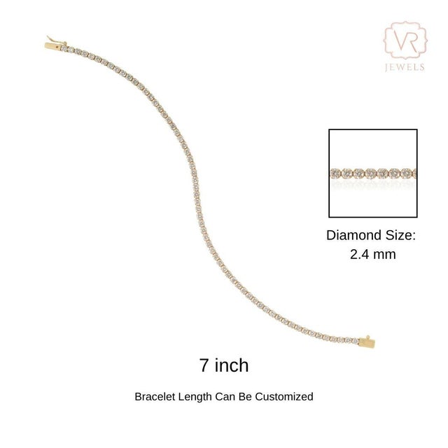 3.49Ct Round Brilliant Diamond Tennis Bracelet in 14k Solid Yellow Gold For Sale - Image 11 of 16