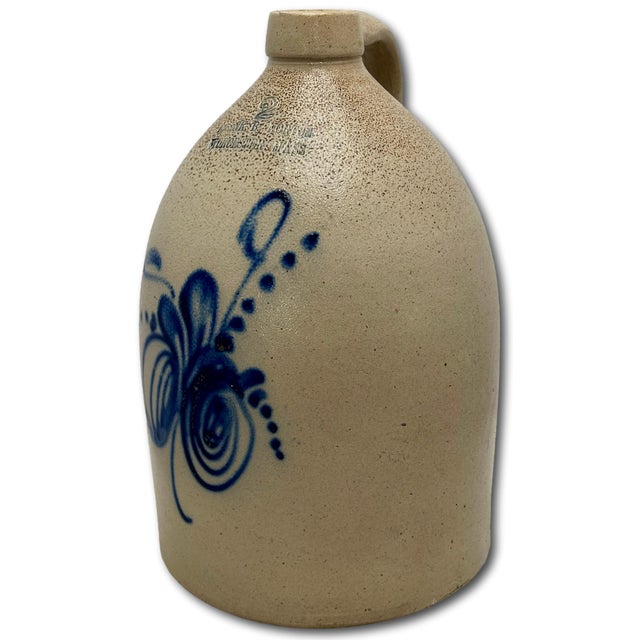 Excellent Antique American 2 Gallon Blue Decorated Stoneware Jug by F B Norton & Co. Worcester Massachusetts 1880s For Sale In Boston - Image 6 of 18