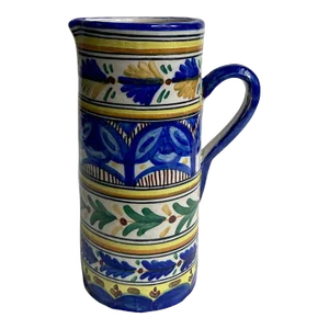 Vintage Toledo Bright Hand Painted Folk Art Pottery Pitcher