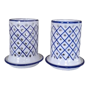 Vintage Portuguese Hand Painted Luminary Candle Holders - a Pair