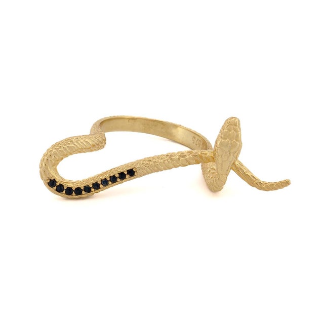 Gold Mythology Snake Gold Vermeil & Black Diamond Design Ring, Size 6 For Sale - Image 8 of 8