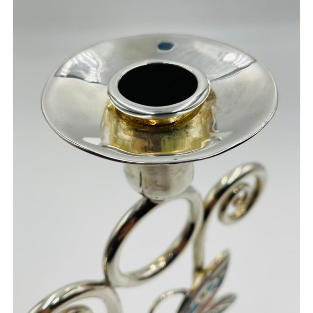 1980s Emilia Castillo Silver-Plated Butterfly Candle Holder With Stone Inlay, Mexican For Sale - Image 10 of 18
