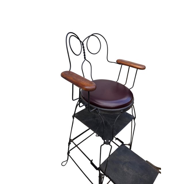 Metal Antique Shoeshine Barbers Chair Twisted Wrought Iron Ice Cream Parlor Armchair For Sale - Image 7 of 18