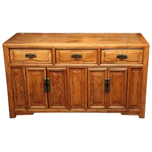 Antique Chinese Raised Elmwood Panel Sideboard From the Early 20th Century
