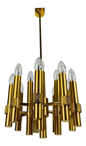 Brass 12-Arm Chandelier by Gaetano Sciolari, Italy, 1960s