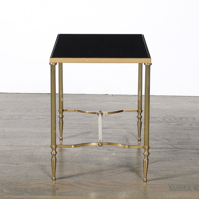 Mid-Century Brass & Inset Vitrolite Top Accent Side Table W/ Fluted Detailing For Sale - Image 10 of 12