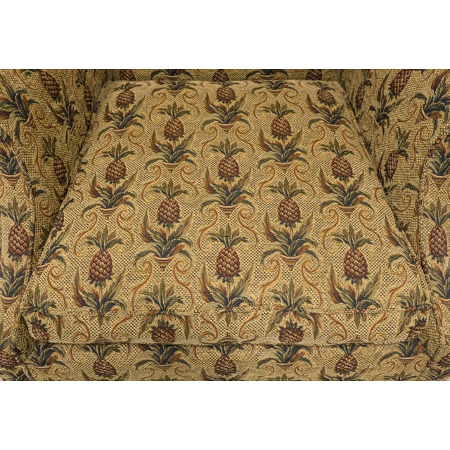 Southwood Mahogany Frame Chippendale Pineapple Fabric Wing Back Chair W/ Ottoman For Sale - Image 9 of 15