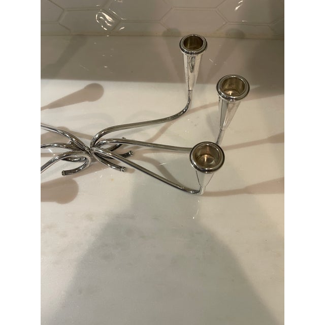 Mid-Century Modern Mid 20th Century Sterling Silver Pair of Bauhaus Candlesticks With 3 Candles Each For Sale - Image 3 of 7