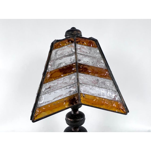 Metal Large Brutalist Thick Glass and Metal Table Lamp by Longobard, Italy, 1970s For Sale - Image 7 of 18