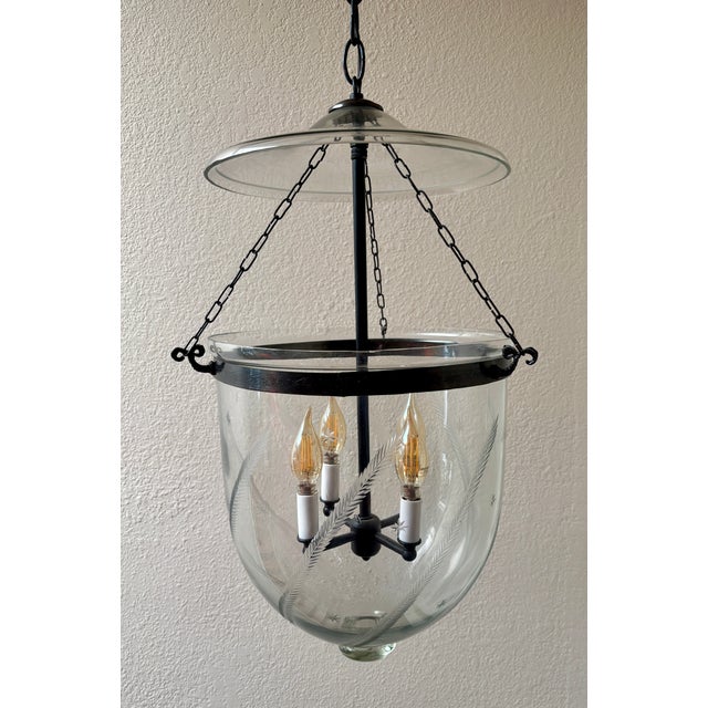 Large Bell Jar light fixture with etched fern leaf design and stars. Bell jar is approx. 15" tall and 23" to the top of...