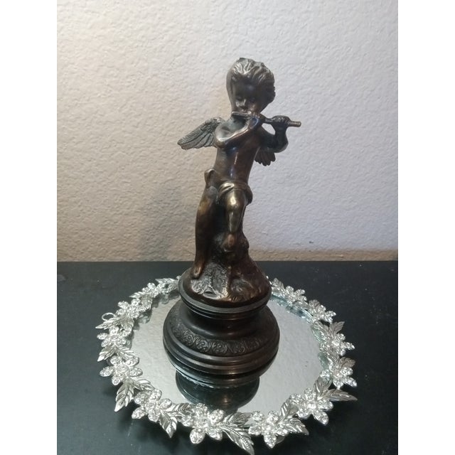 Art Nouveau 1950s Exquisite Art Nouveau France Solid Bronze Musical Cherub Angel Figurine For Sale - Image 3 of 7
