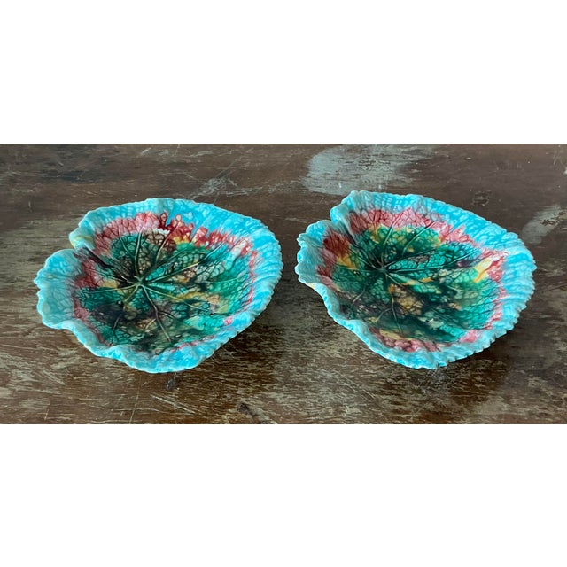 Victorian Vintage Regency Majolica Leaf Plates - Set of 2 For Sale - Image 3 of 10