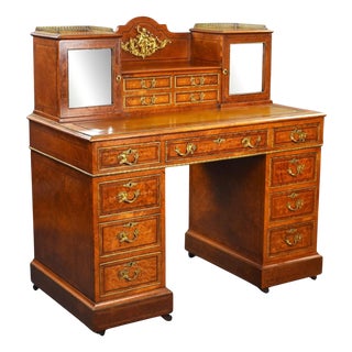 Victorian Burr Walnut and Ormolu-Mounted Pedestal Desk with Cabinet Top, 1870 For Sale