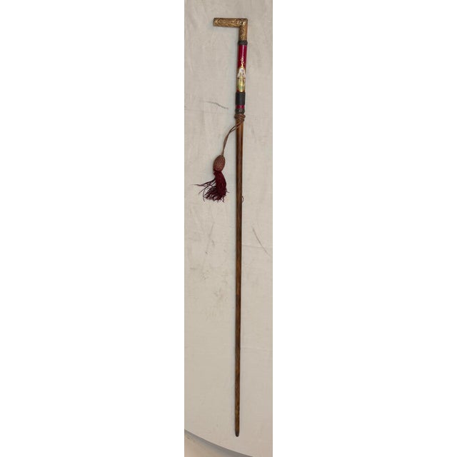 Antique 1800's Victorian Yellow Gold Filled Wood Porcelain Walking Stick Cane For Sale - Image 12 of 17