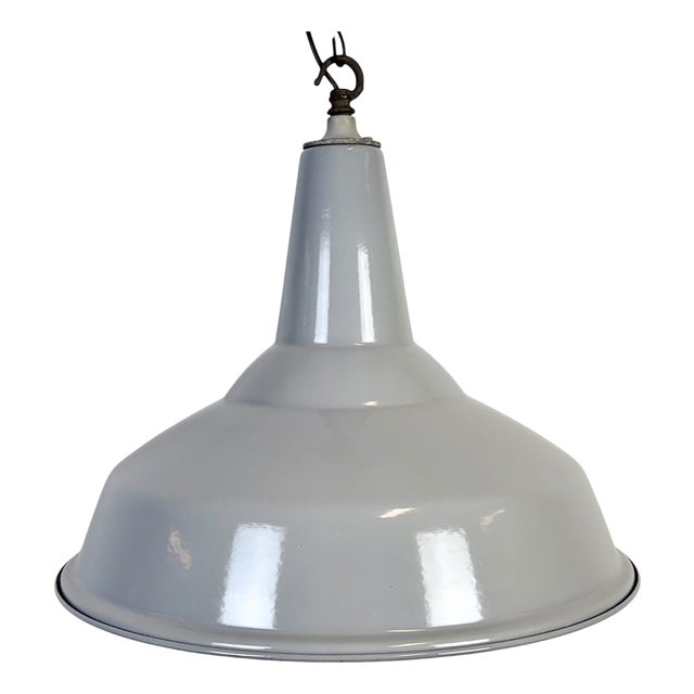 Large Industrial British Grey Enamel Factory Pendant Lamp from Benjamin, 1960s For Sale