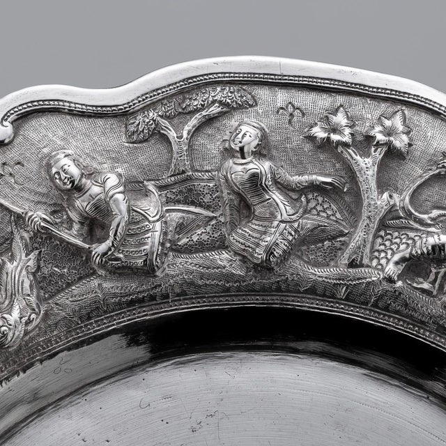 Late 19th Century Antique Burmese Royal Silver Repoussé Dish by Ava & Mandalay, 1890 For Sale - Image 5 of 18