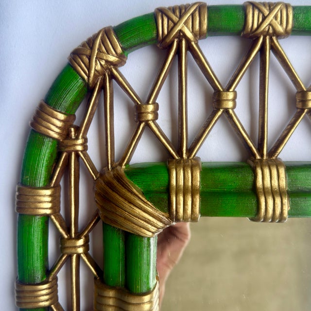 Chinoiserie 1981 Burwood Faux Bamboo Trellis Wall Mirror, Newly Painted For Sale - Image 3 of 9