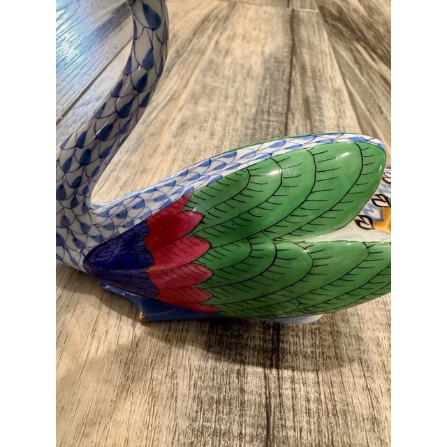 Vintage MCM Herend Swan Blue Fishnet Bird Figurine For Sale - Image 6 of 7