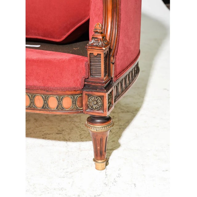 French French Louis XVI Style Bergere Arm Chairs With Ormolu Accents - a Pair For Sale - Image 3 of 6