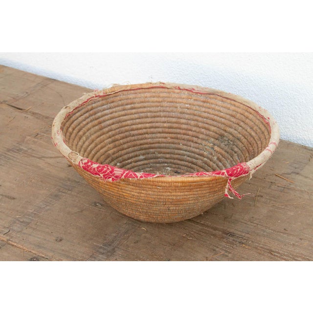 Tribal Harvest Basket With Old Textile Rim For Sale - Image 3 of 7