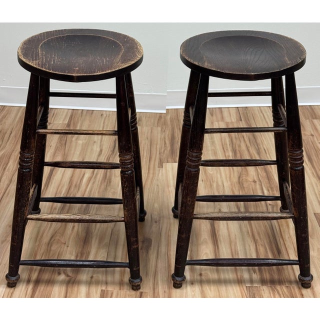 Vintage English Style Turned Wood Bar Stools, a Pair For Sale - Image 4 of 13