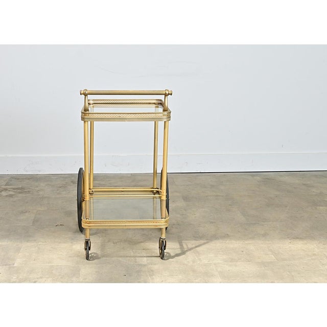 French Vintage Brass & Glass Trolley Serving Cart For Sale - Image 11 of 11