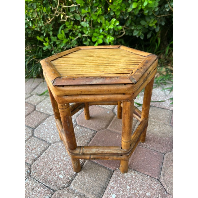 Wood Burnt Bamboo Tortoise Rattan Table Riser Plant Stand For Sale - Image 7 of 10