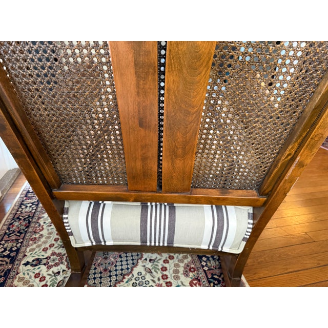 Brown Early 20th Century Wing Back Cane Backed Rocking Chair With New Upholstery For Sale - Image 8 of 12