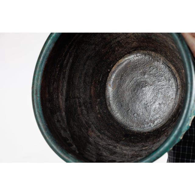 Asian Vintage Emerald-Green Painted Terracotta Planter with Carved Motifs For Sale - Image 3 of 18