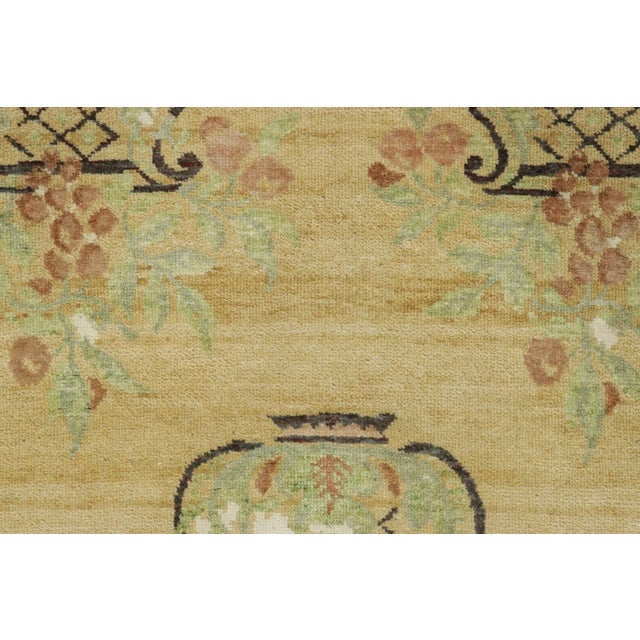 Rug & Kilim Rug & Kilim’s Block Print Rug in Beige, Green and Rust Floral Vase Motifs For Sale - Image 4 of 7
