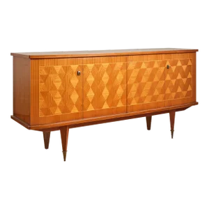 French 4 Door Sideboard Parcade Face and Sycamore Interior C. 1960