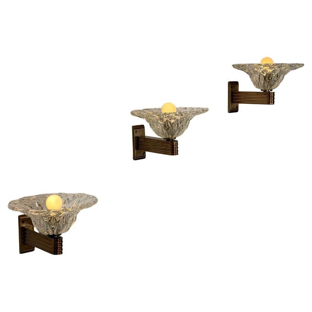 Bullicante Glass Wall Sconces by Barovier & Toso for Erco, 1940s, Set of 3 For Sale - Image 16 of 16