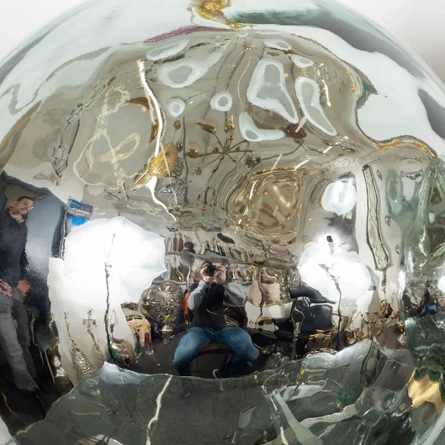 Vintage Pair of Blue-Tinted Spherical Mercury Glass Lamps For Sale - Image 4 of 8