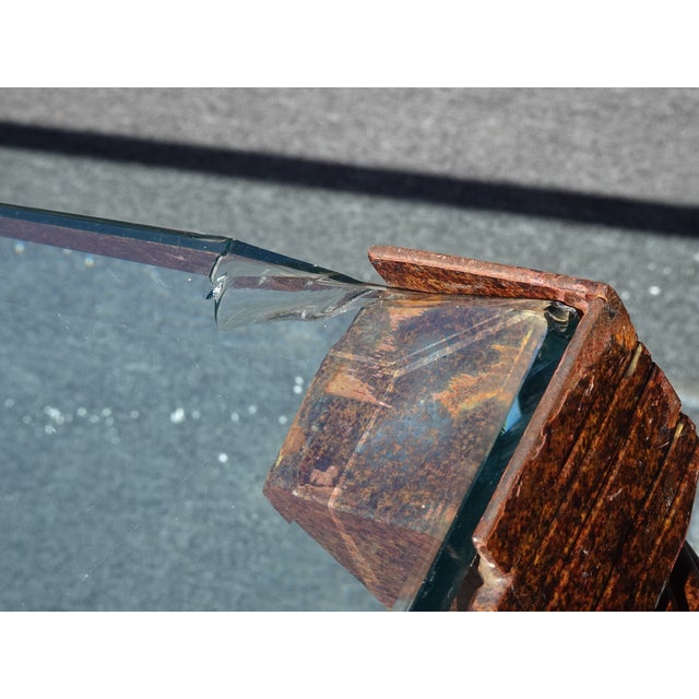 Vintage Diego Giocometti Iron Patinated Metal Dining Table Desk W Beveled Glass For Sale - Image 14 of 16