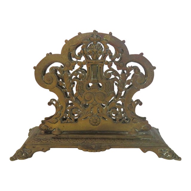 Antique English Brass Letter Holder Edwardian Art Nouveau For Sale