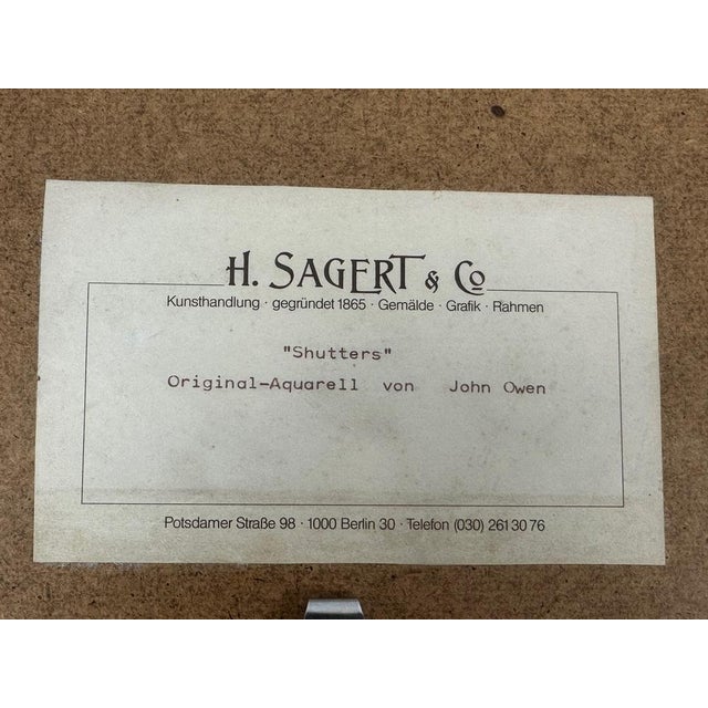 F. John Owen, Shutters, 1984, Watercolour For Sale - Image 8 of 10