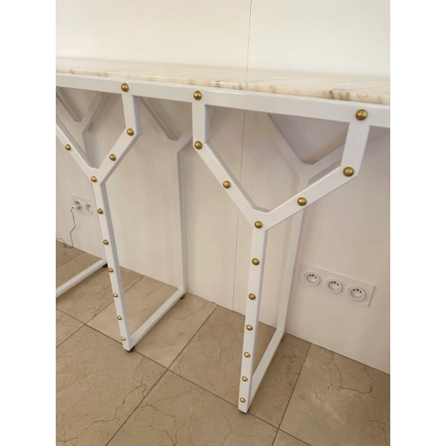 Contemporary Console Table Y White Lacquered Metal Brass and Marble. Italy For Sale - Image 4 of 12