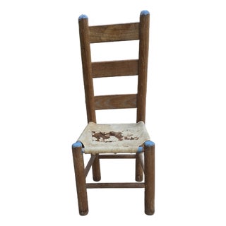 Antique Primitive Child's Ladderback Chair With Woven Hide Seat For Sale