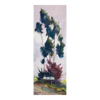 Roadside Eucalyptus Trees, Mid Century Vertical Landscape by Jon Blanchette For Sale