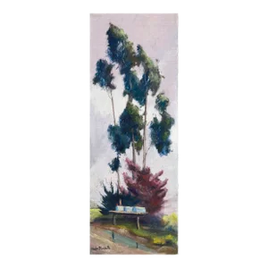 Roadside Eucalyptus Trees, Mid Century Vertical Landscape by Jon Blanchette