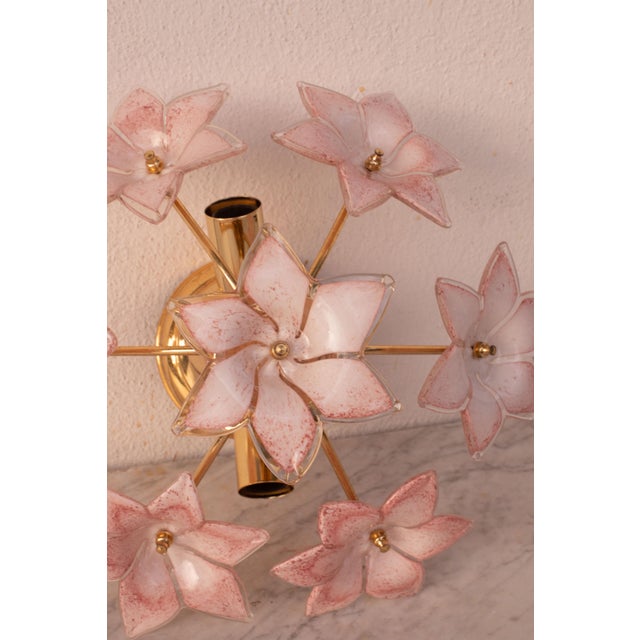 Vintage Murano Ceiling Light Pink Flowers, 1970s For Sale - Image 4 of 9