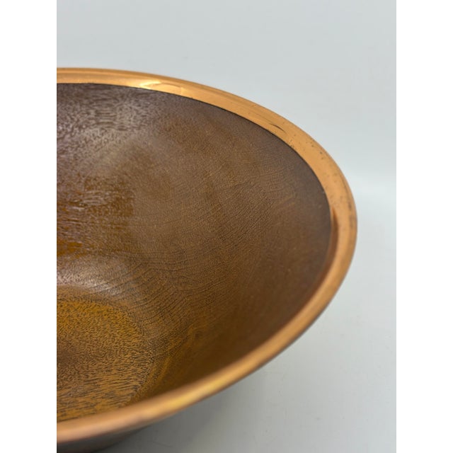 1970s Vintage 1970's Copper Trim Wooden Salad Serving Bowl For Sale - Image 5 of 9
