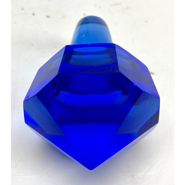 Glass Large Czech Cobalt Blue Faceted Crystal Decanter from Moser, 1857 For Sale - Image 7 of 13