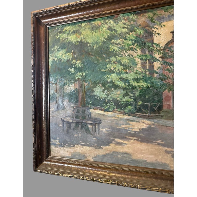 Green Early 20th Century Antique Impressionistic Landscape Oil Painting Countryside Chapel Signed G. Heil, Framed For Sale - Image 8 of 10